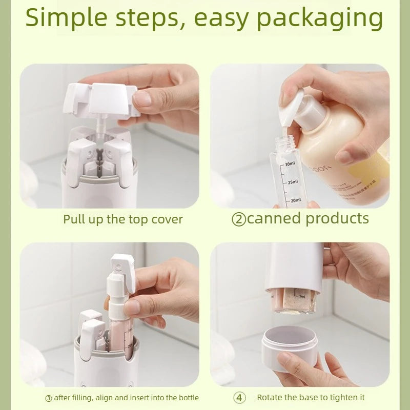4 in 1 Travel Refill Bottle Set Portable Dispenser Leak Proof Travel Container for 30ml Perfume Shampoo Conditioner Lotion
